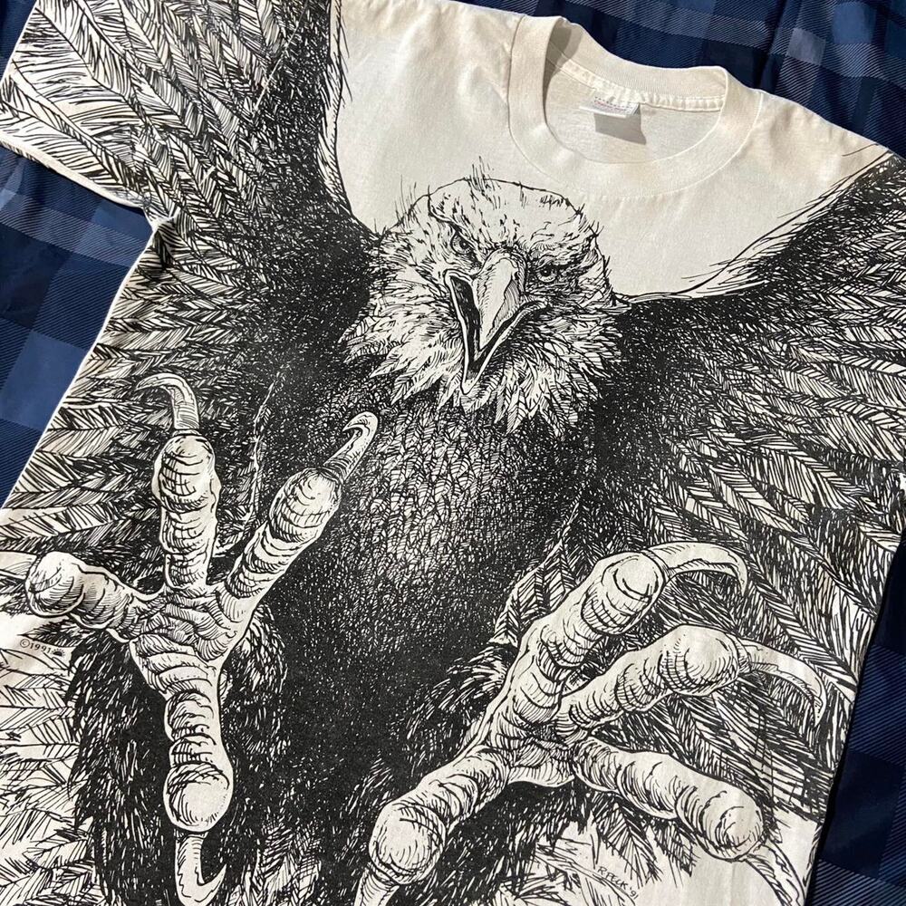 Vintage single stitch made in usa 1991 eagle art AOP tee